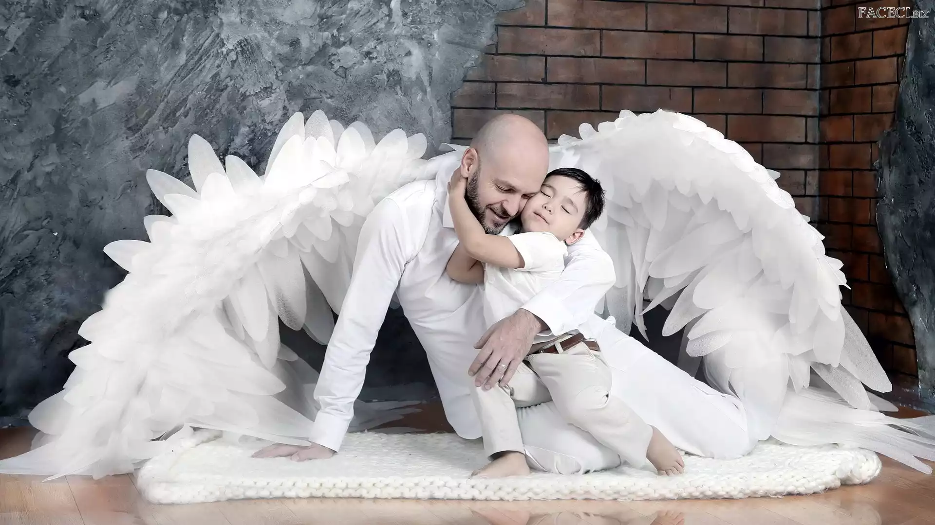 Skrzydła, Dziecko, Ojciec, Anioł, Opiekun, Mężczyzna, Chłopczyk