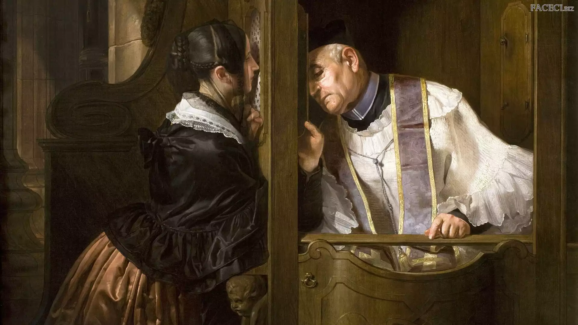 Giuseppe Molteni, Malarstwo, Spowiedź, Kobieta, Obraz, Ksiądz